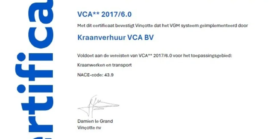Vca certificering opnieuw verlengd
